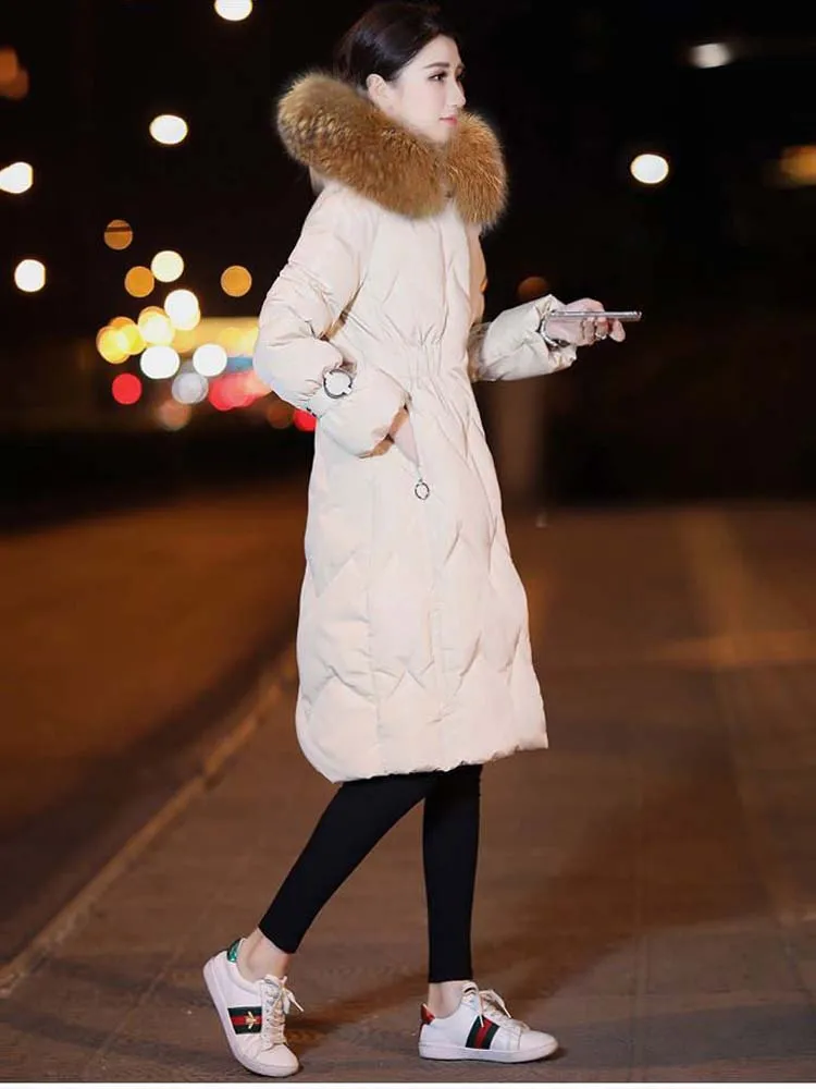 High quality 2022 women's duck down coat with a large genuine real natural fox fur collar hood ladies winter jacket beige black