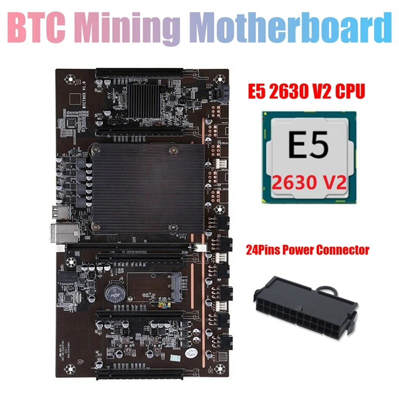 

Материнская плата X79 H61 BTC для майнинга, поддержка 3060 3070 3080 GPU с процессором E5 2630 V2 + 24-контактный разъем для майнинга BTC