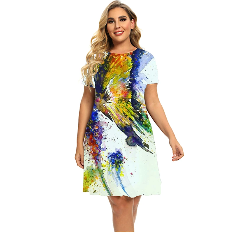 

Женское платье с круглым вырезом и 3D-принтом, размеры до 6XL