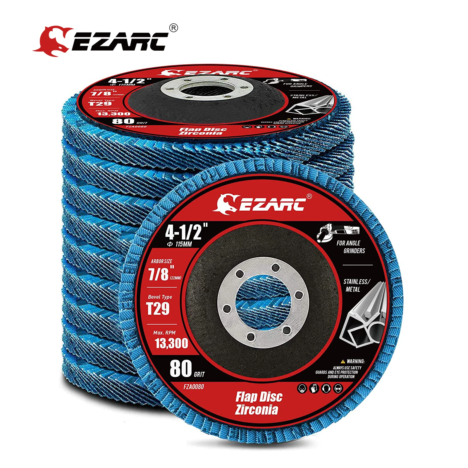 EZARC 5/10 Pcs Set Flap Discs 115mm T29 Zirconia Grinding Wheels 40/80 Grit Professional Flap Discs Sanding For Angle Grinder