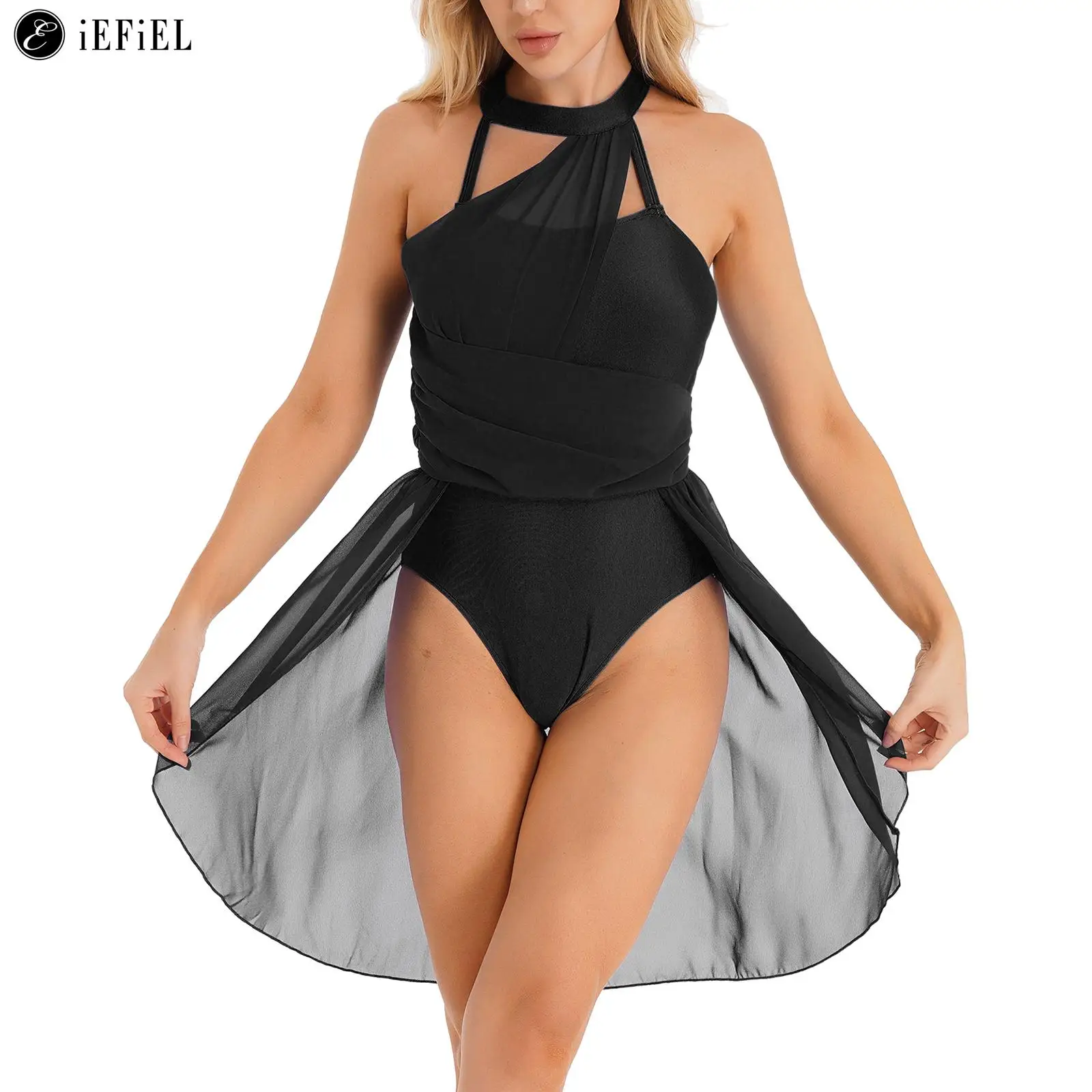 

Womens Lyrical Halter Neck Cutout Back Ballet Dance Dress Leotard Gymnastics Bodysuit Modern Contemporary Dancewear