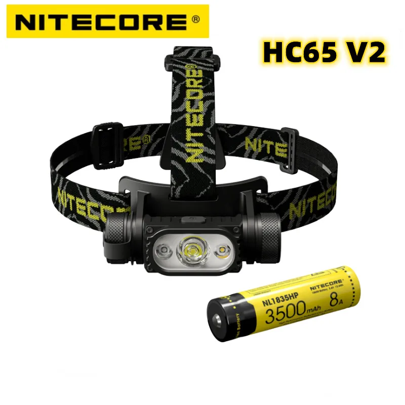 NITECORE HC65 V2 Headlamp 1750 Lumens USB-C Rechargeable LED Headlight Beam Throw 165 meter Outdoor Camping With 3500mAh Battery