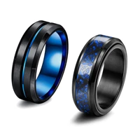 fashion 8mm black groove tungsten wedding couple rings for men women retro celtic dragon inlay blue carbon fiber ring jewelry