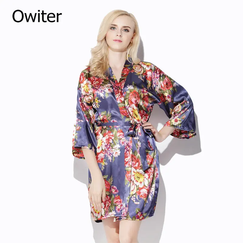 Wedding Bride Bridesmaid Floral Robe Satin Rayon Bathrobe Nightgown for Women Kimono Bridal Robes Sleepwear Flower Plus Size