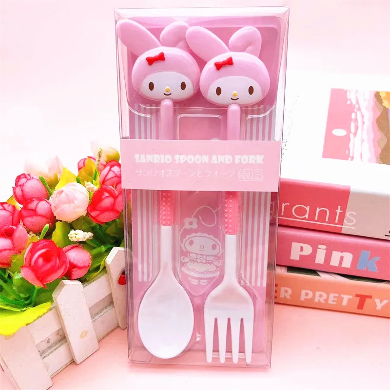 My Melody Sanrio Hello Kitty Детская посуда Студенческая портативная вилка Ложка для супа