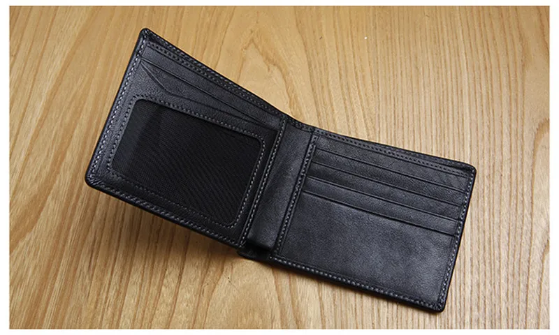 casual simple first layer cowhide men small wallet fashion natural soft genuine leather youth black ID credit card holder purse