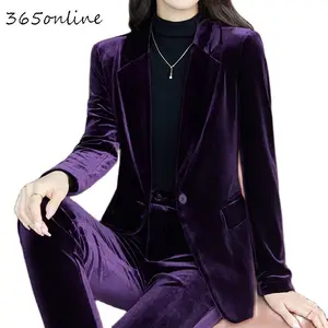 Imported High Quality Fabric Velvet Formal Women Business Suits OL Styles Professional Pantsuits Office Work 