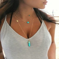 1pc column necklaces natural stone pendants blue stone pendant tapered section pendulum crystal pendant necklace for women