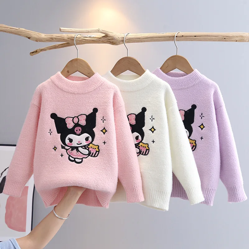 

2023 Sanrio Kuromi Kawaii аниме Девочка Сердце зима новый свитер с круглым вырезом Милая мультяшная Мода плюшевое Детское пальто игрушки для детей