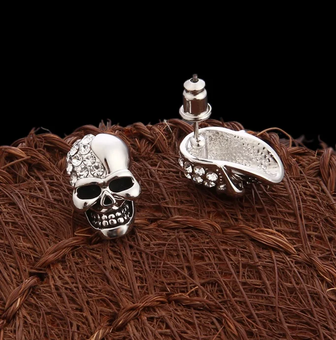 

ANGLANG Hot Punk Earrings for Women Men Party Vintage Glossy Skull Shiny Cubic Zirconia Earring Ear Jewelry Drop Shipping
