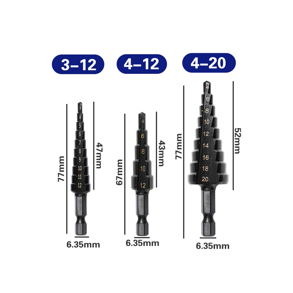 

3-12 4-12 4-20 ступенчатое сверло с прямым пазом из быстрорежущей стали с титановым покрытием резак для отверстий набор инструментов для сверлен...