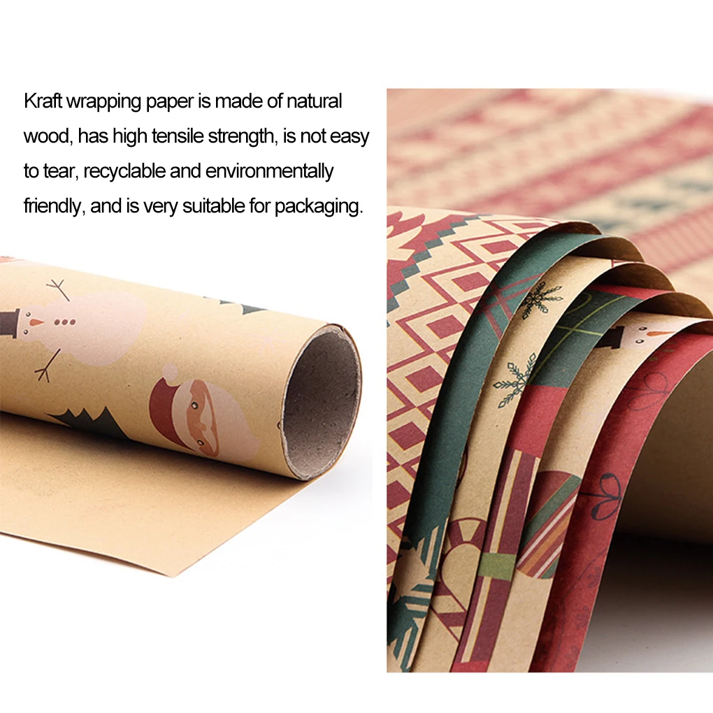 

6pcs Kraft Wrapping Papers Birthday Box Package Wrap DIY Festival Printing Packaging Bouquet Sheets Art Decoration