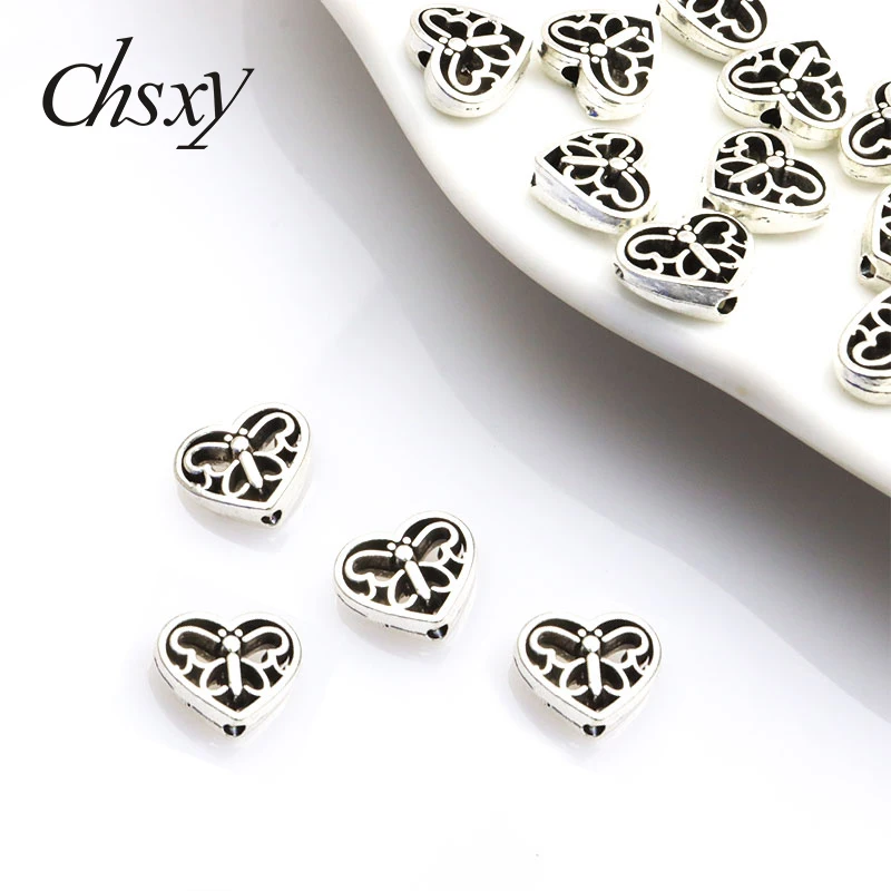 

10pcs Heart Shaped Butterfly Spacer Beads Animal Trendy Vintage Silver Color Insect Metal Loose Beads Making Jewelry Accessories