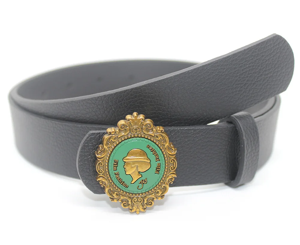 Women's Vintage Snap Button Belt Hong Kong Style PU Leather Versatile Fashion Decoration Belt Jeans Belt