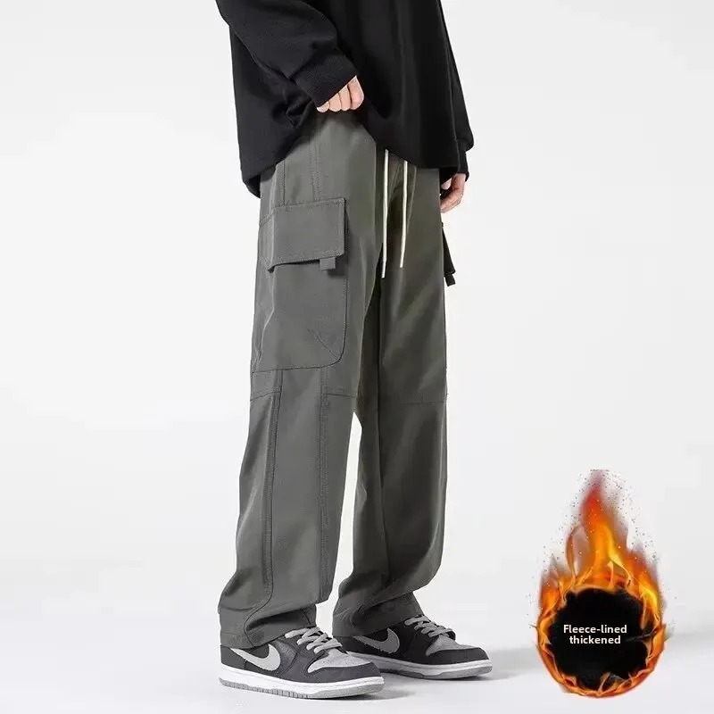 Весенне-летние мужские прямые брюки-карго на флисовой подкладке повседневные