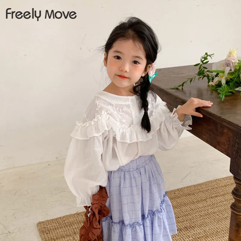 

Freely Move Spring Cotton Ruffles Top White Blouse Spring Shirt Korean Baby Long Sleeve Tops Girls Shirts Girls Blouses Camisas