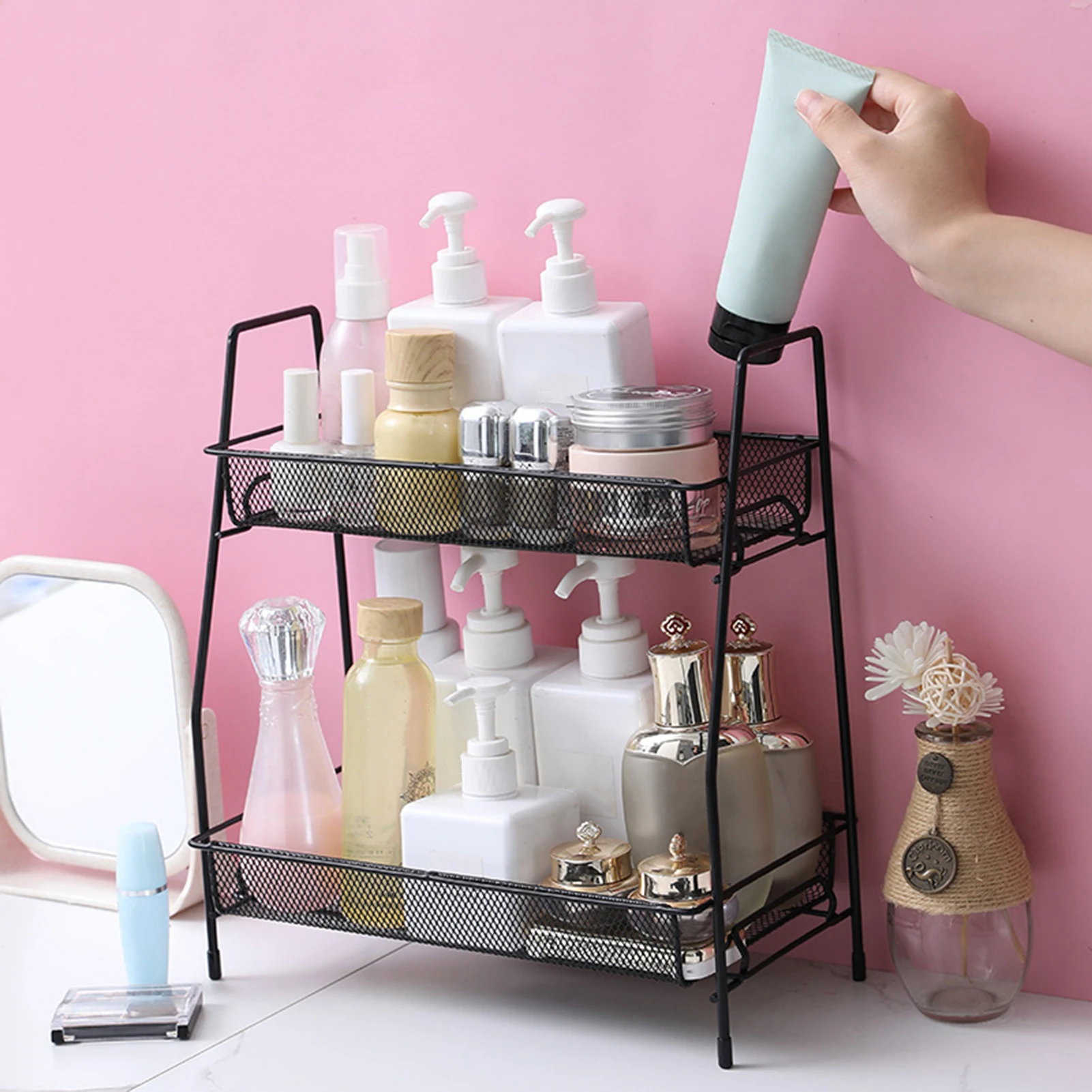 

Kitchen Organizer Spice Jar Shelf Organizer 2 Tier Wrought Iron Spice Bottle Rack Holder Storage Kitchen Countertop Shelves