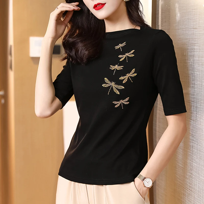 

T-shirt women new style hot sale short-sleeved t-shirt women fashion black