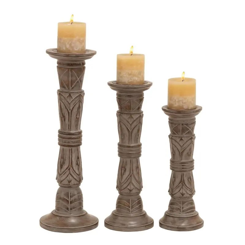 

Delightful Brown Mango Wood Candle Holder Set of 3, Perfectly Crafted by Candlelight