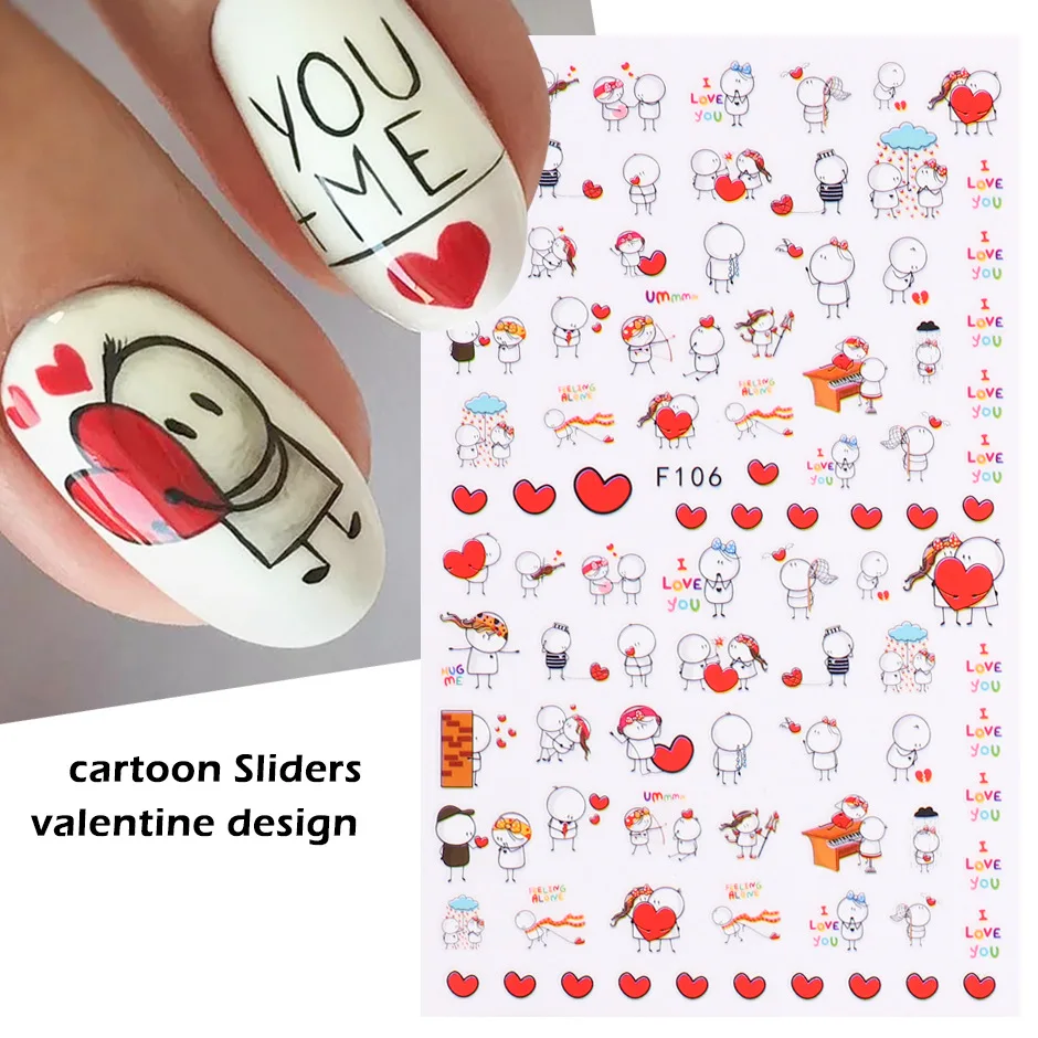 

1PCS Valentine's Day Series Nail Stickers Nail Decorations Nail Decals 3D Cartoon Love Roses Stickers Nail Parts Press on Nails