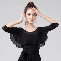 2022 latin dance practice clothes female ruffled sleeves fashion modern dance red tops performance ballroom dance costume tops