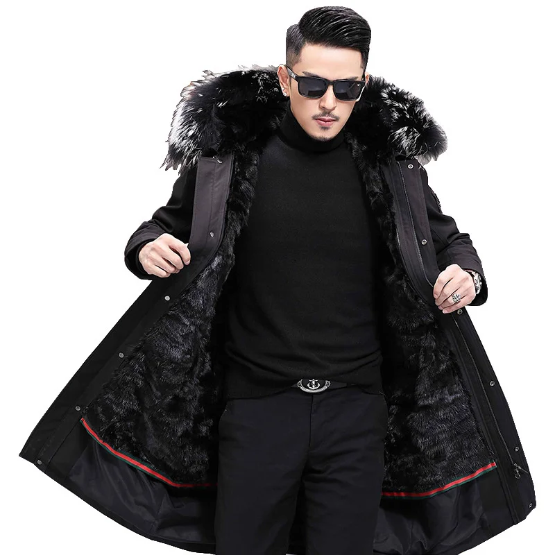 

100% Real Mink Liner Parka Men Winter 2023 Hooded Warm Raccoon Fur Collar Jacket Male Black Overcoat Jaquetas Gxy271