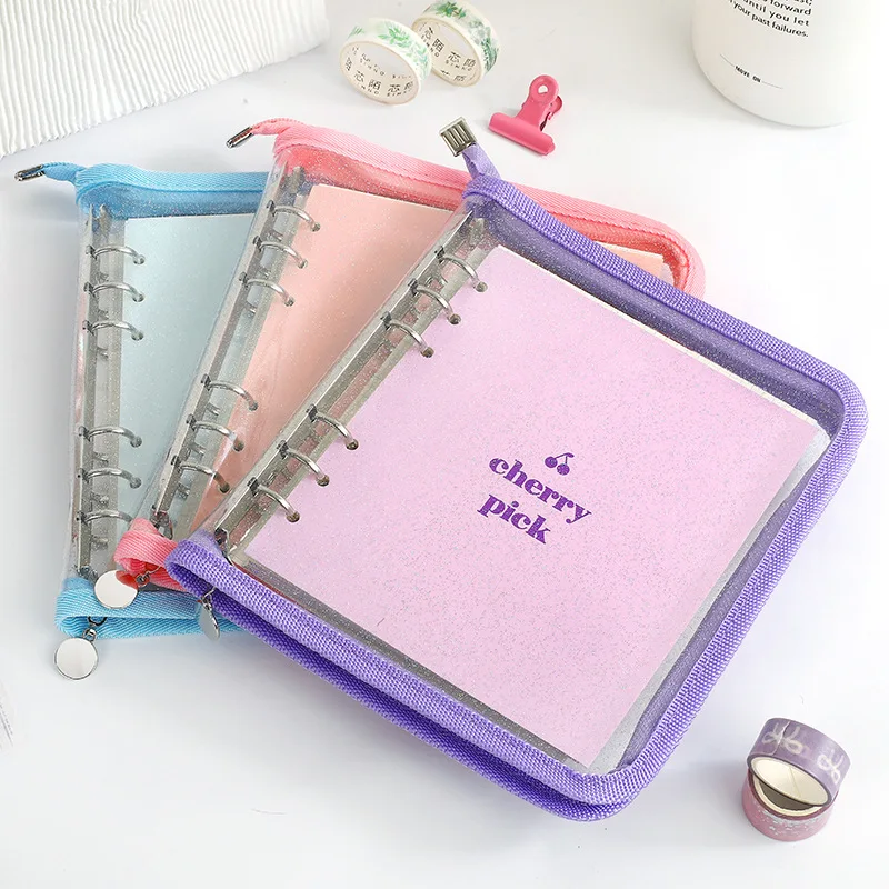 

High Value Ins Wind Cherry Loose-leaf Square Handbook Blank Square Diary PVC Zipper Handbook Notebook