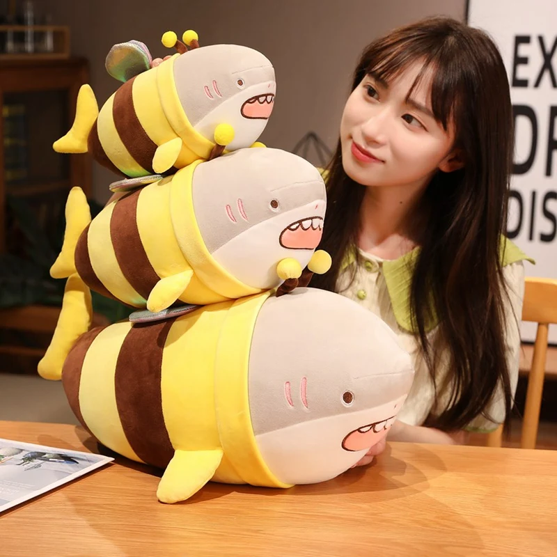 28-60cm Funny Shark Bee Plush Toy Stuffed Soft Shark Bee Doll Throw Pillow Cushion Kids Toys Birthday Christmas Gift