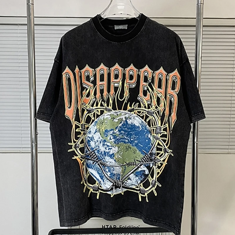 

Летняя Винтажная футболка с круглым вырезом и принтом земли