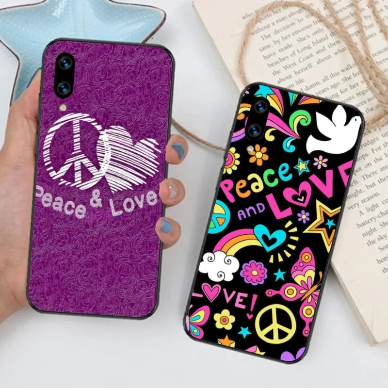 

Peace and Love Phone Case for Huawei Mate 40 30 20 10 Pro Lite Nova 9 8 5T Y7p Y7 Black Soft Cover Funda Shell