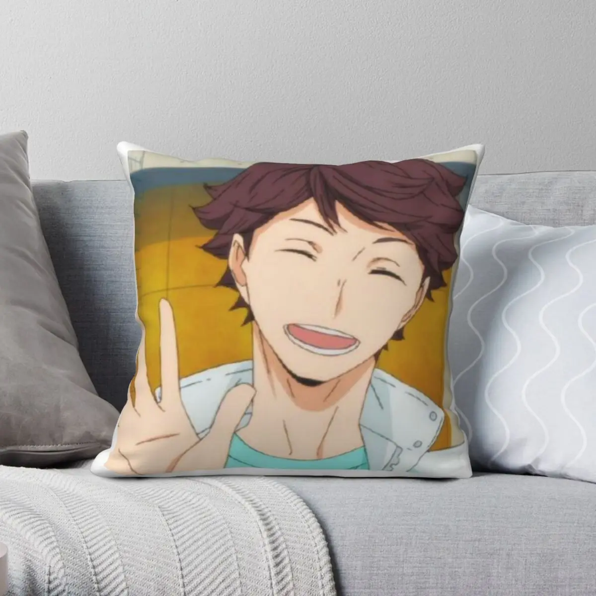 

Oikawa Square Pillowcase Polyester Linen Velvet Creative Zip Decorative Throw Pillow Case Home Cushion Cover 18"