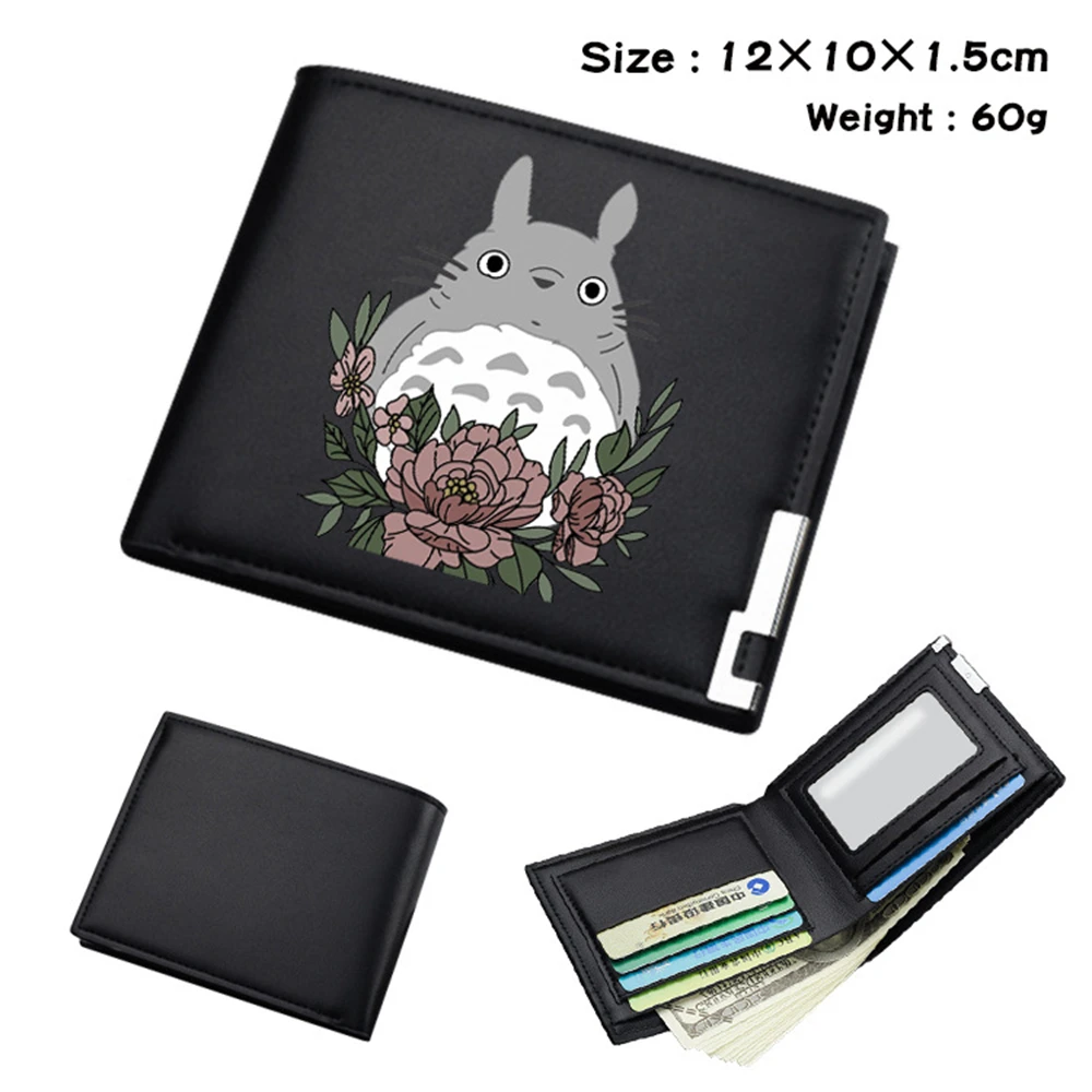 

Anime Totoro Pu Wallet Short Black Bifold Leather Photo Card Holder Coin Bag Student Unisex Cartoon Casual Short Purses Otaku