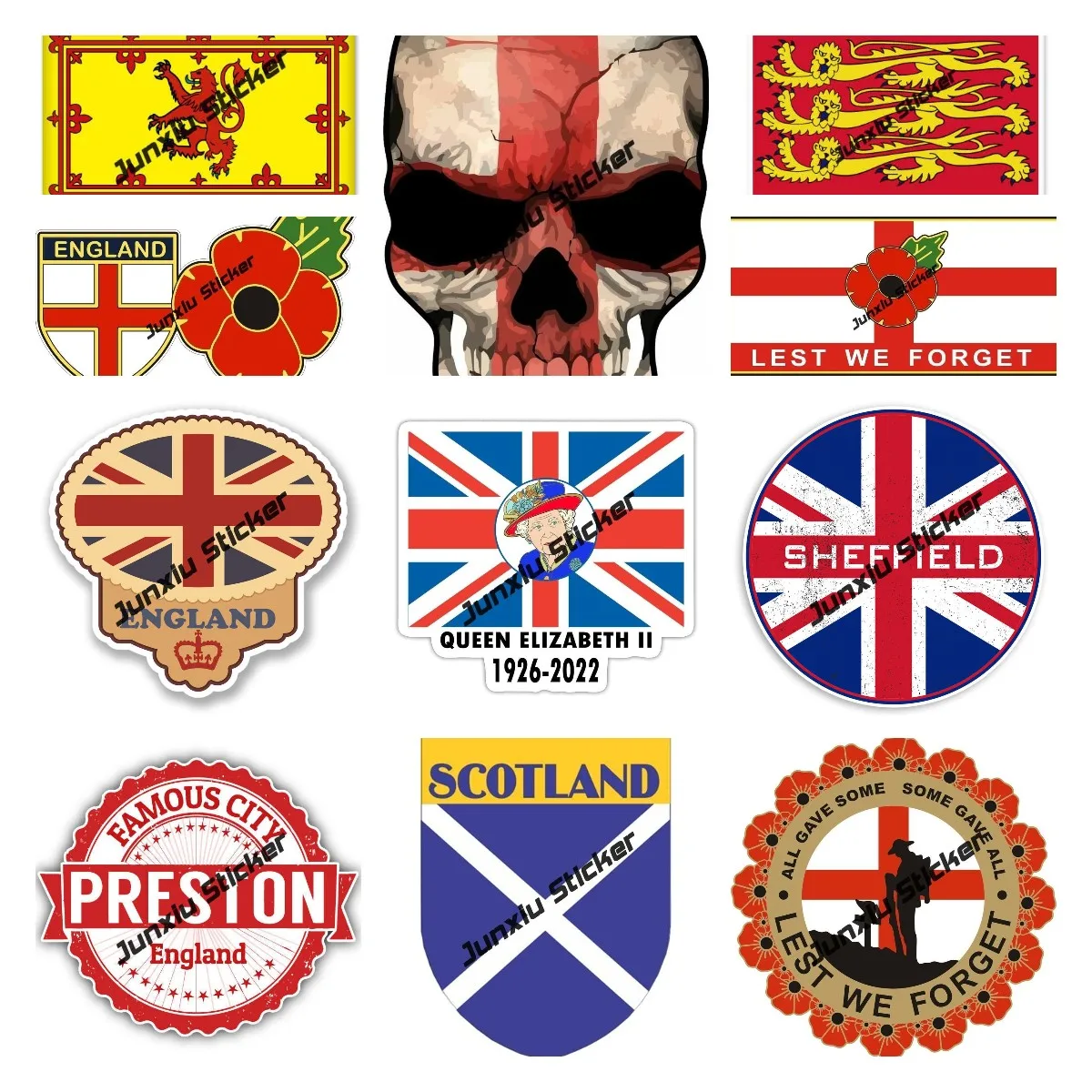 

Stickers Decals Car Motorcycle National England UK GB Great Britain United Kingdom Union Jack Flower Sticker with England Shield