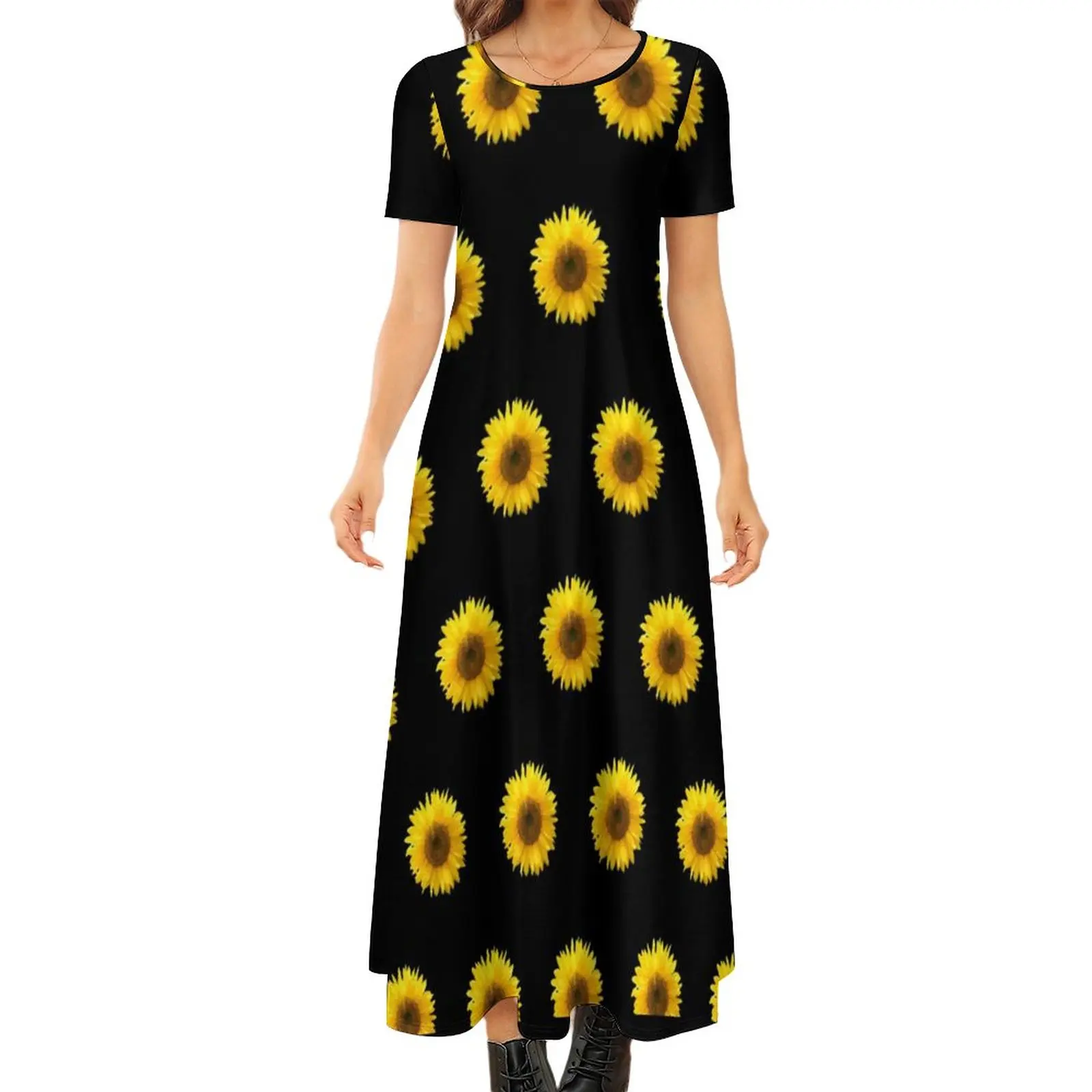 

Женское винтажное платье-макси с принтом подсолнухов