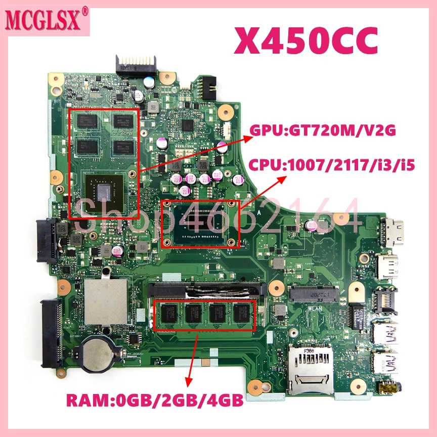 Материнская плата X450CC 1007/2117/i3/i5 CPU 2G/4G RAM UMA/GT720M для ноутбука Asus X450VC X450CC X450C X450VP X450VB X450CA, материнская плата