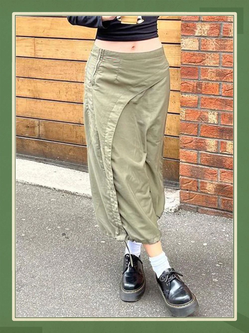 

Уличная шикарная юбка в стиле ретро, зеленая Повседневная Длинная женская юбка на завязках с низкой талией, винтажные брюки, элегантный нар...