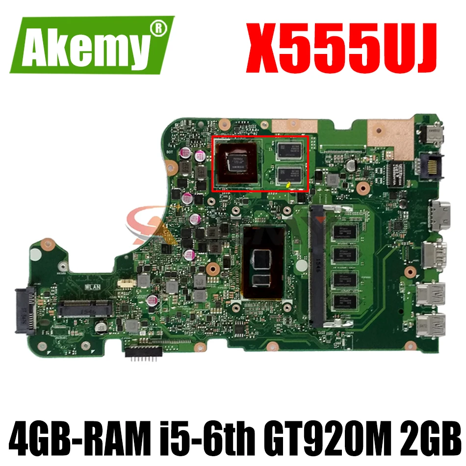 

AKEMY X555UJ Laptop motherboard for ASUS X555UF X555UQ X555UB F555U original mainboard 4GB-RAM i5-6th GT920M 2GB