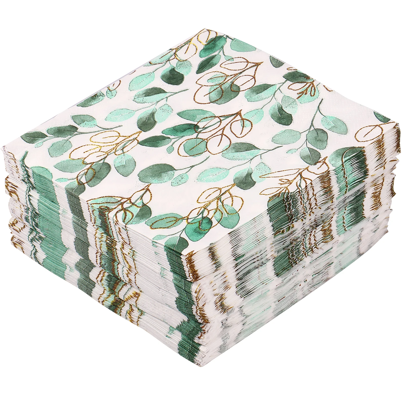 

100Pcs Eucalyptus Paper Napkins 2-Layer Retro Green Leaf Guest Napkin Reusable Greenery Hand Towel Decorative Square Party