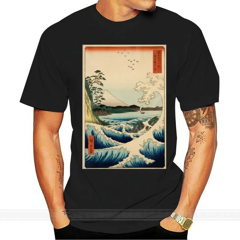 Футболка Ukiyo-E в японском стиле топ с рисунком деревянных блоков хирошиги Хокусай волнистые мужские и женские Топы Харадзюку | Отзывы и видеообзор -1005004649919421