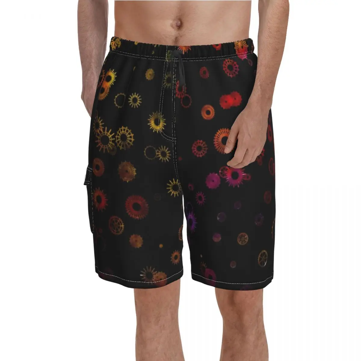 

Rainbow Space Steampunk Board Shorts Trendy Art Style Cool Beach Shorts Trenky Men Classic Customs Swim Trunks Plus Size 2XL