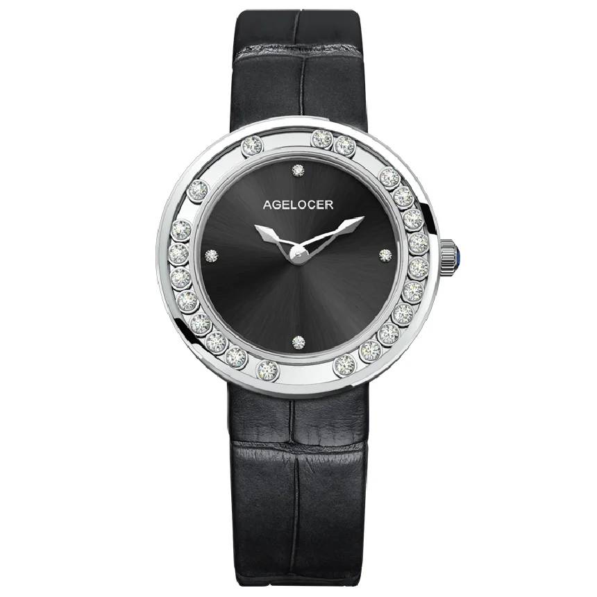 

AGELOCER Women's Watches Fashion Luxury Top Brand Diamond Black Women Wristwatch Sapphire Casual Ladies Quartz Watch Clock New