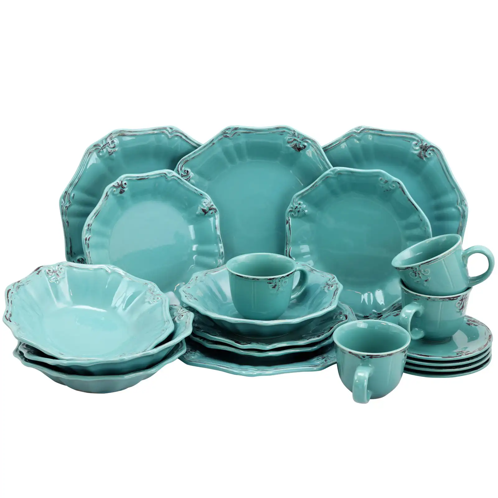 

Elama Fleur De Lys 20-Piece Dinnerware Set in Turquoise