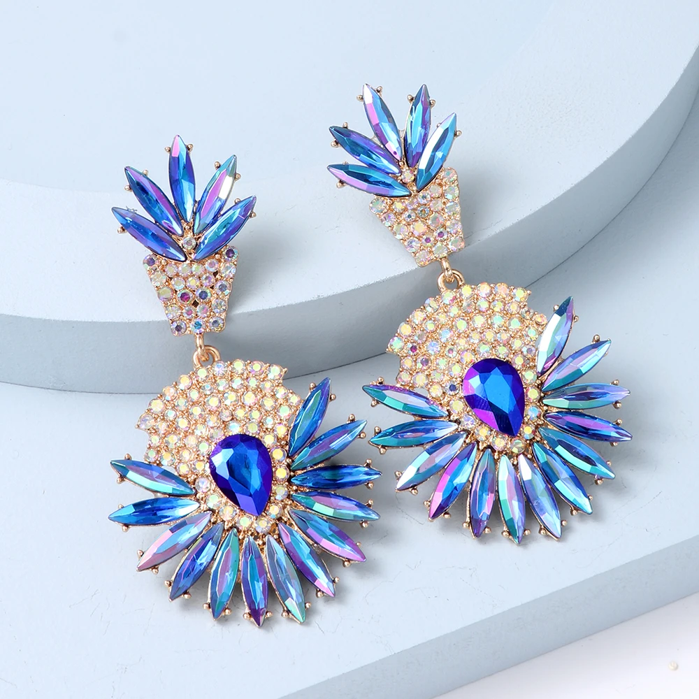 

FASHIONSNOOPS New Irregular Blue Rhinestone Dangle Earrings Long Drop Earrings for Women Simple Statement Party Jewelry Gift