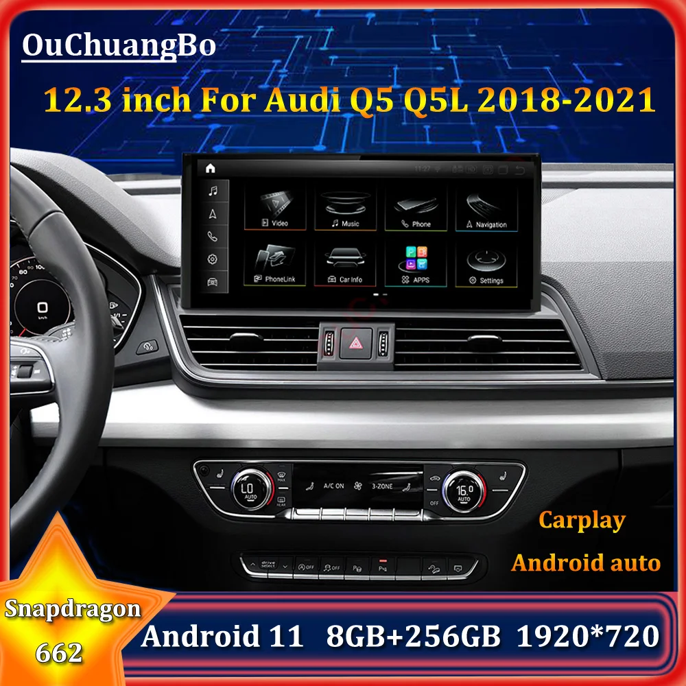 

Ouchuangbo Car Radio Stereo For 12.3 Inch Audi Q5 Q5L 2018 2019 2020 2021 with Snapdragon 662 Android 11 8GB+256GB 1920*720