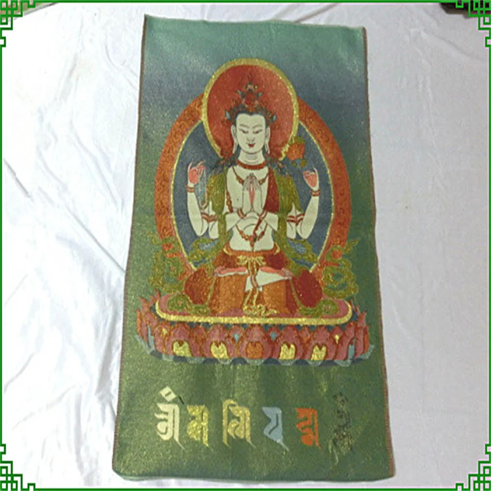 

Religious supplies Tangka embroidery painting four arm Guanyin collection crafts