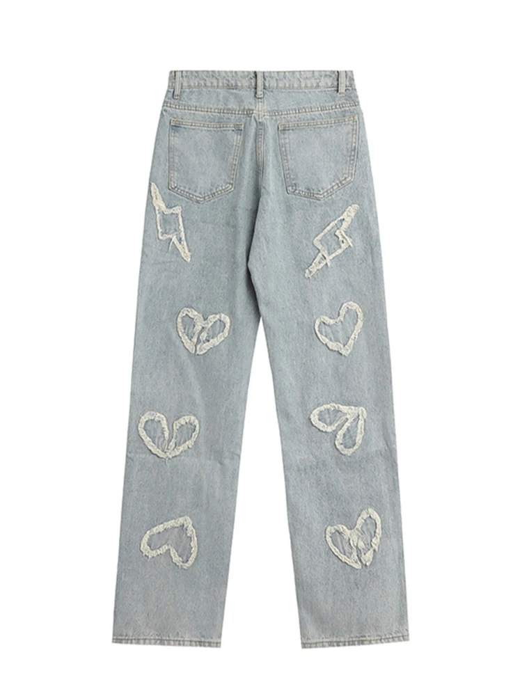 Street Hip -hop Men's Light Blue Y2k Jeans Loose Straight Old -fashioned Leisure Pants Hip -hop Street Clothing Designer Pants