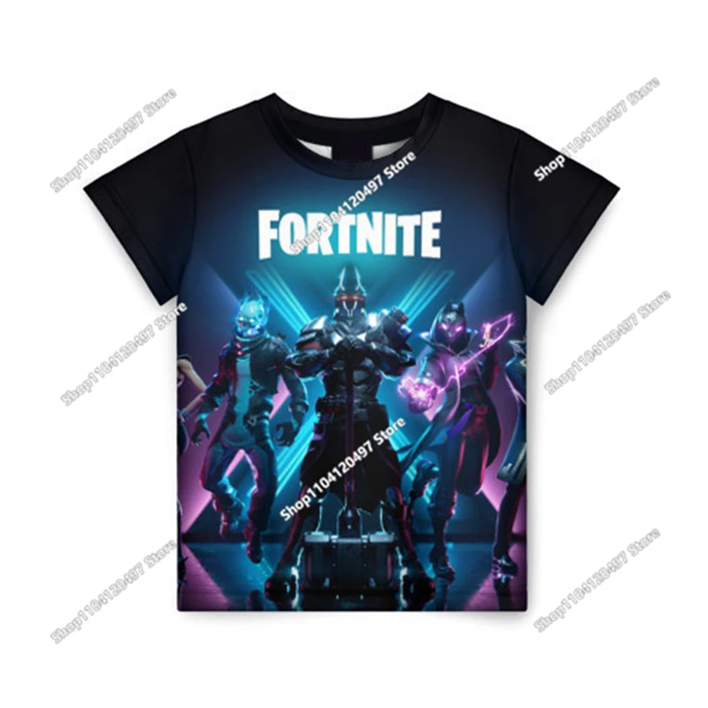 Фото Футболки с рисунком Fortnite, одежда для девочек, футболка для мальчиков, белые футболки с героями мультфильмов, детские летние рубашки, милые топы с принтом, костюм №3