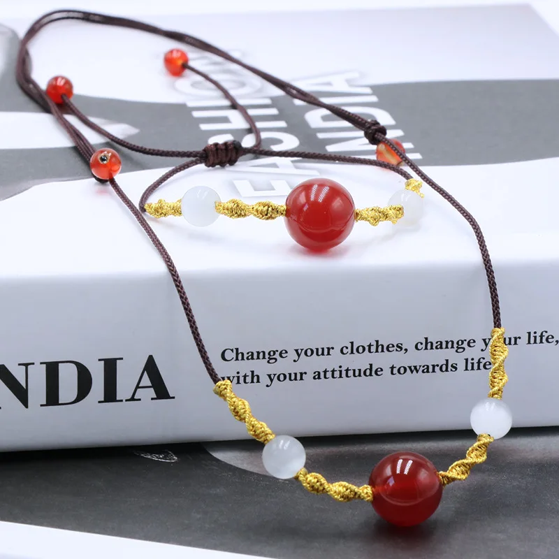 

12pcs/lot 12mm 14mm Natural Carnelian Beads Making Bracelet Energy Healing Adjustable Rope Bracelets Jewelry For Wholesales