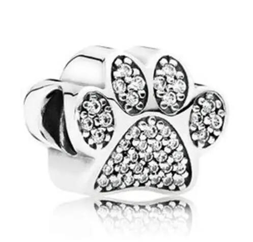 

Genuine 925 Sterling Silver Bead Dog Paw Print Silver Charm Beads Fit pan Bracelet & Necklace Women Diy Jewelry