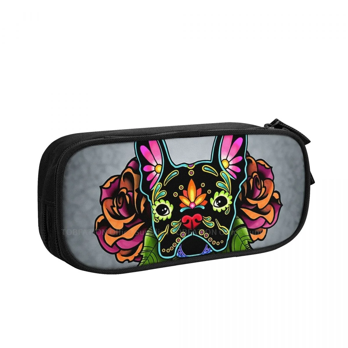 

Day Of The Dead Sugar Skull Dog Pencase French Bulldog Pencil Bag Teenage School Storage Supplies Large Capacity Double Zipper